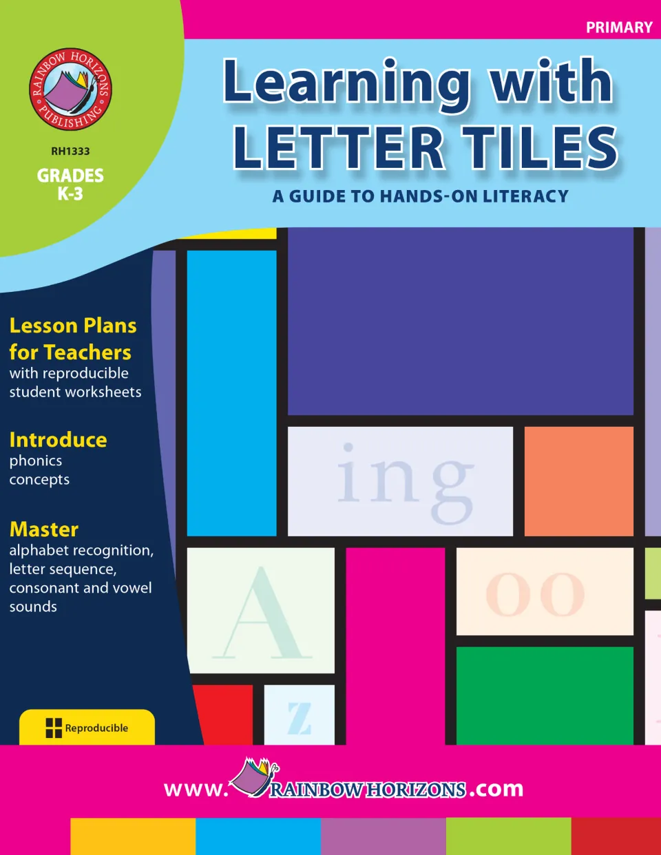 Learning with Letter Tiles cover, Grades K-3: lesson plans and student worksheets for phonics and letter sounds