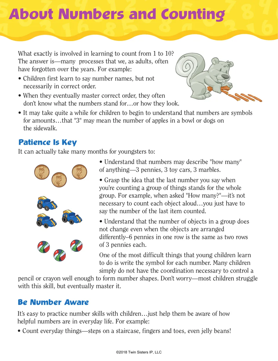 Parent guidance on counting: number names, quantities, the last number counted, and writing numerals