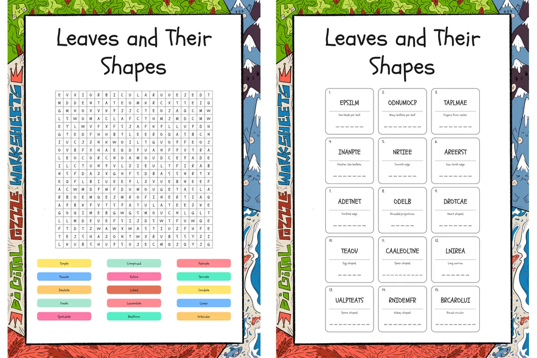 Leaves and Their Shapes word search, scramble and crossword – cover