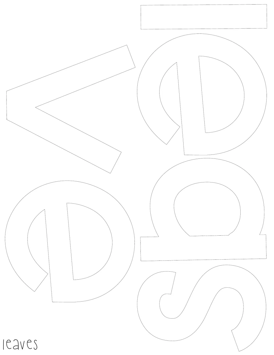 Outline cut-out letters spelling 'leaves' for the autumn bulletin board or classroom door display