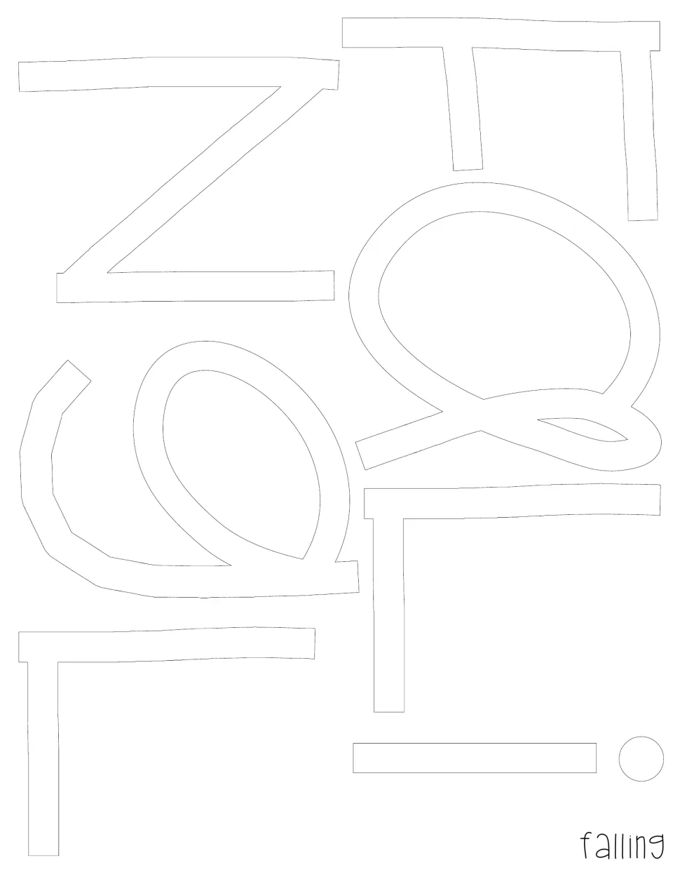 Outline cut-out letters spelling 'falling' for the autumn bulletin board or classroom door display