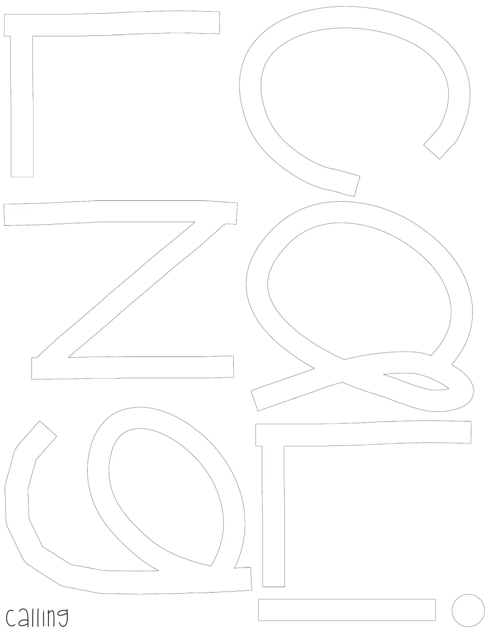 Outline cut-out letters spelling 'calling' for the autumn bulletin board or classroom door display