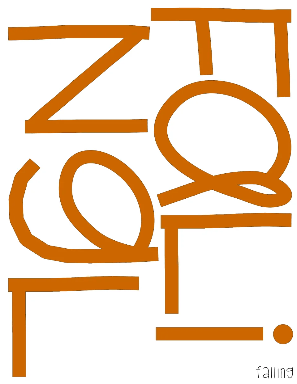 Orange cut-out letters spelling 'falling' for the autumn bulletin board or classroom door display