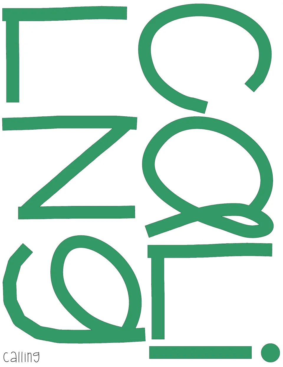 Green cut-out letters spelling 'calling' for the autumn bulletin board or classroom door display