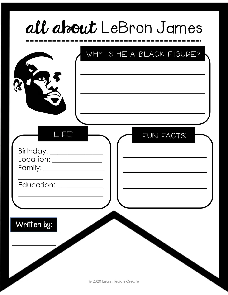 All About LeBron James writing banner asking why he is a Black figure, plus life details and fun facts
