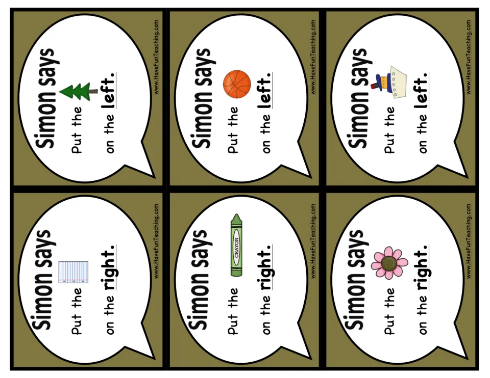 Final rebus cards for left and right: tree, basketball and boat go left; notebook paper, crayon and flower go right