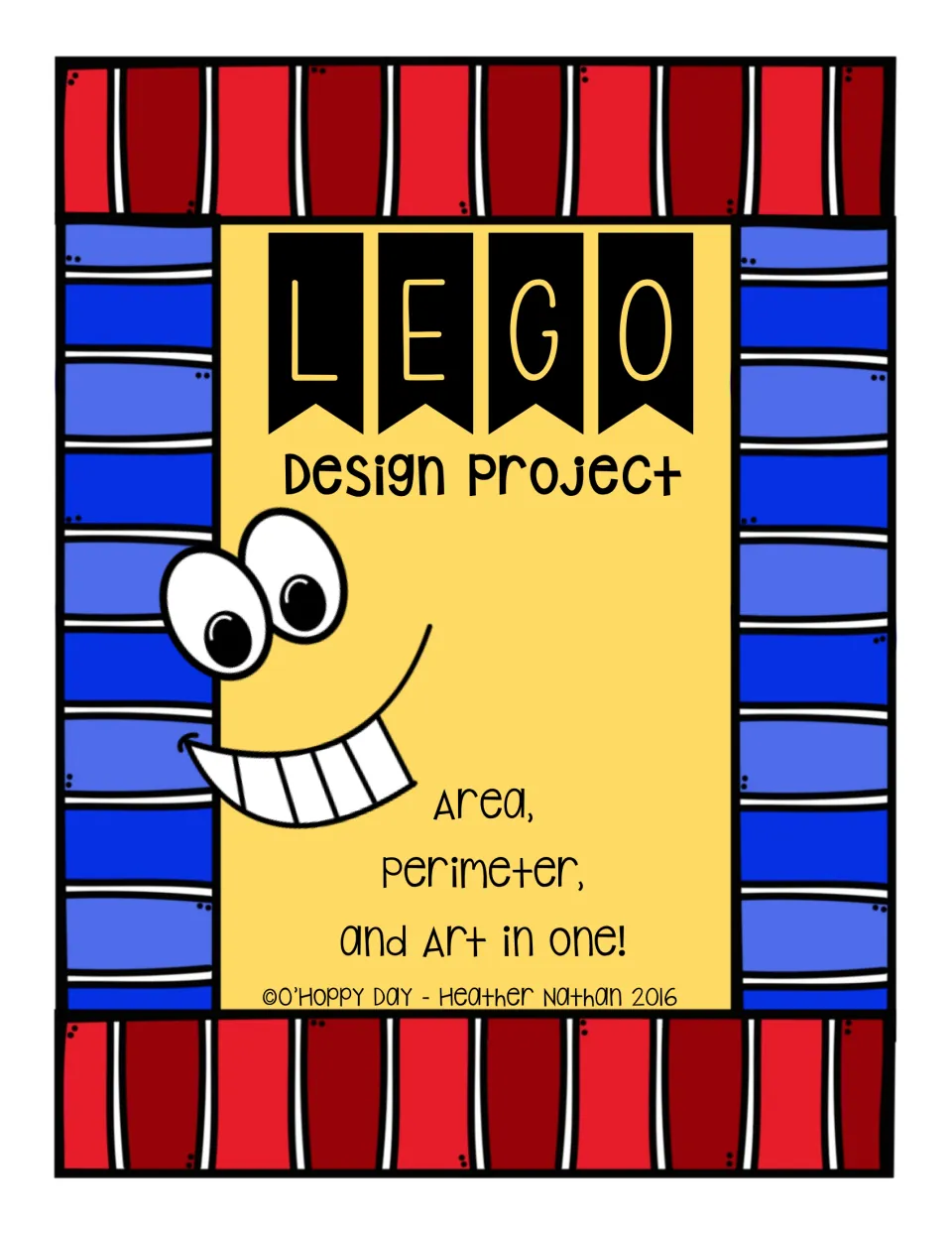 LEGO Design Project cover introducing a character-design activity combining area, perimeter, and art