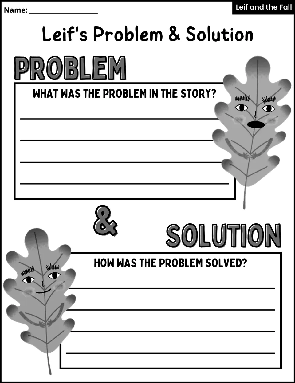 Leif's Problem & Solution activity asks students to explain the story's problem and how it was solved