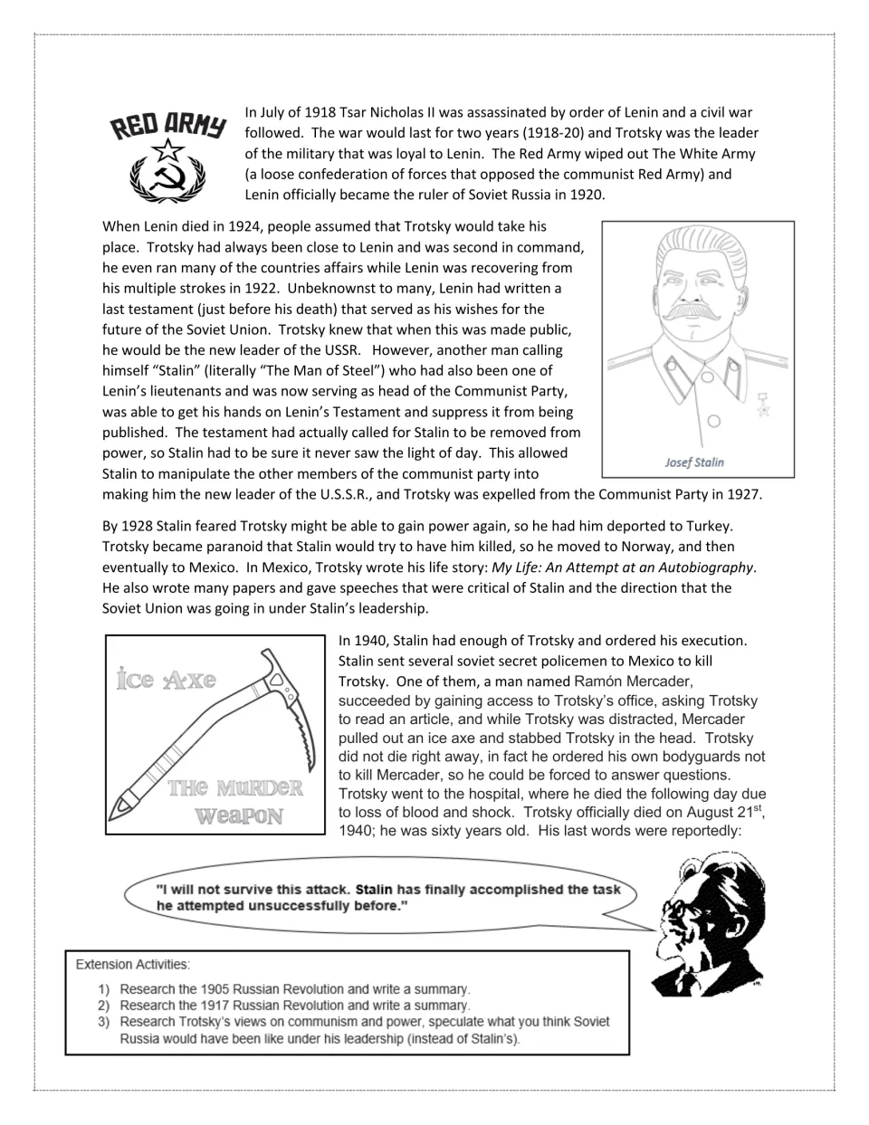 Biography reading, part 2: Trotsky's rivalry with Stalin, exile, assassination, and three research prompts