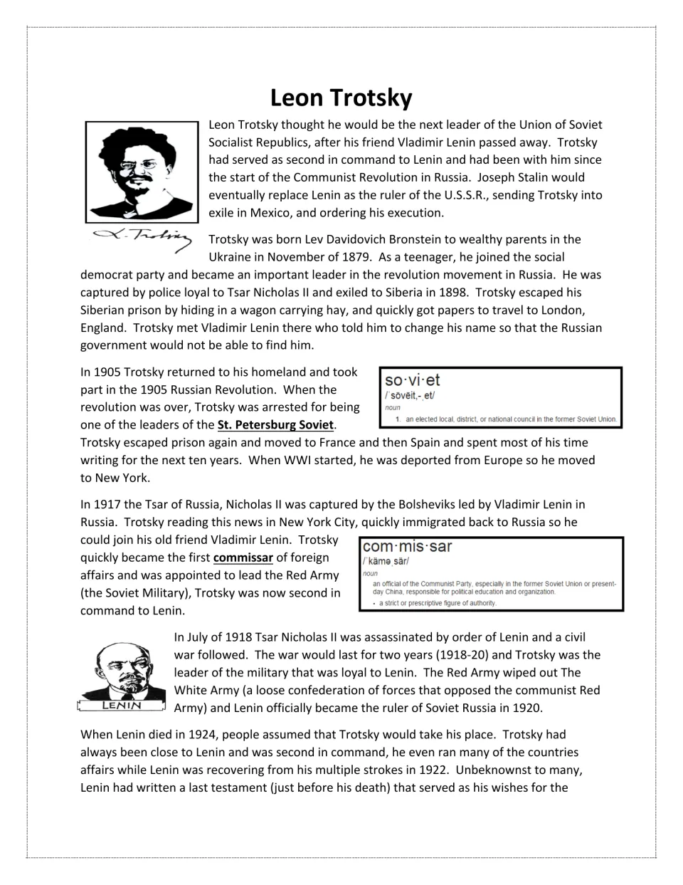 Condensed biography, part 1: Trotsky's early life, revolutionary work, Red Army leadership, and ties to Lenin
