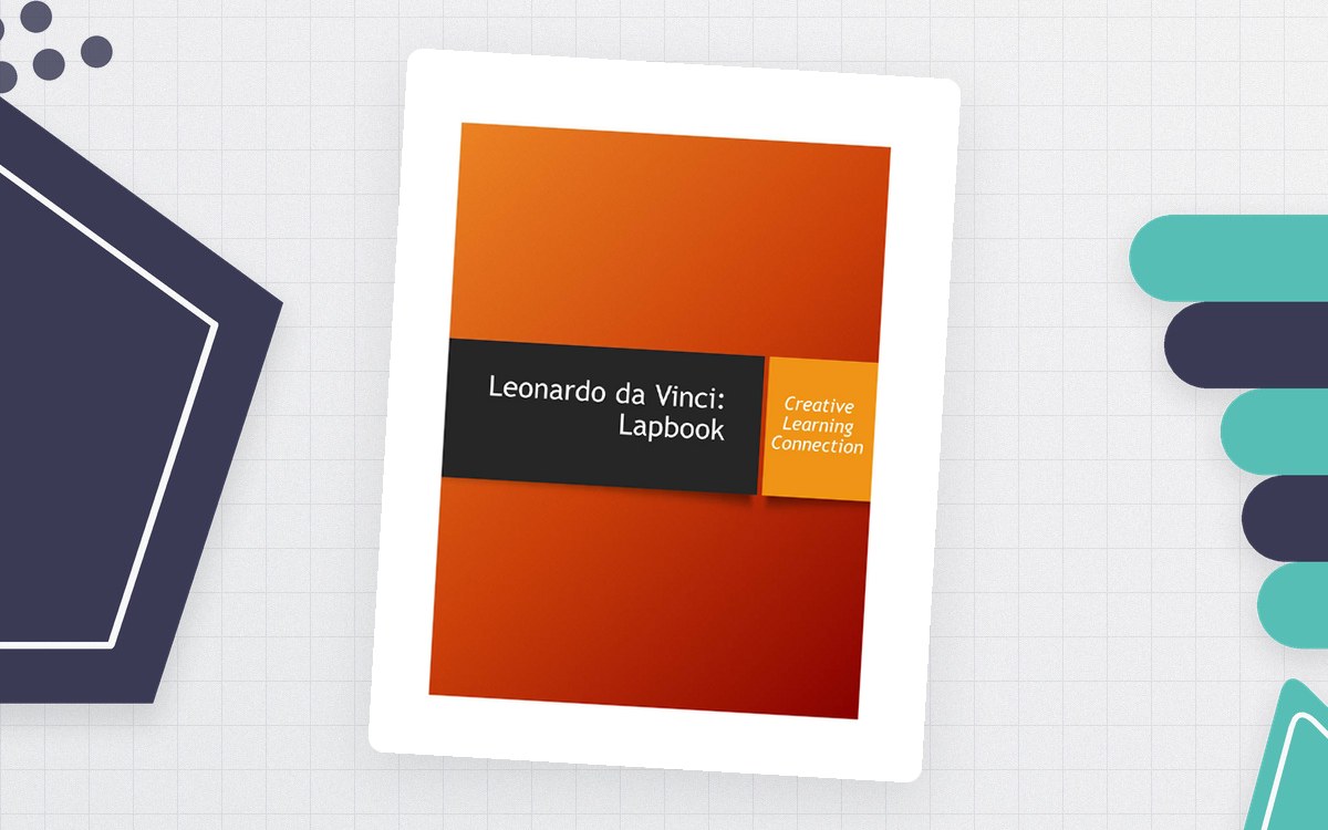 Leonardo da Vinci lapbook cover with an orange-and-black title panel for the creative-learning collection