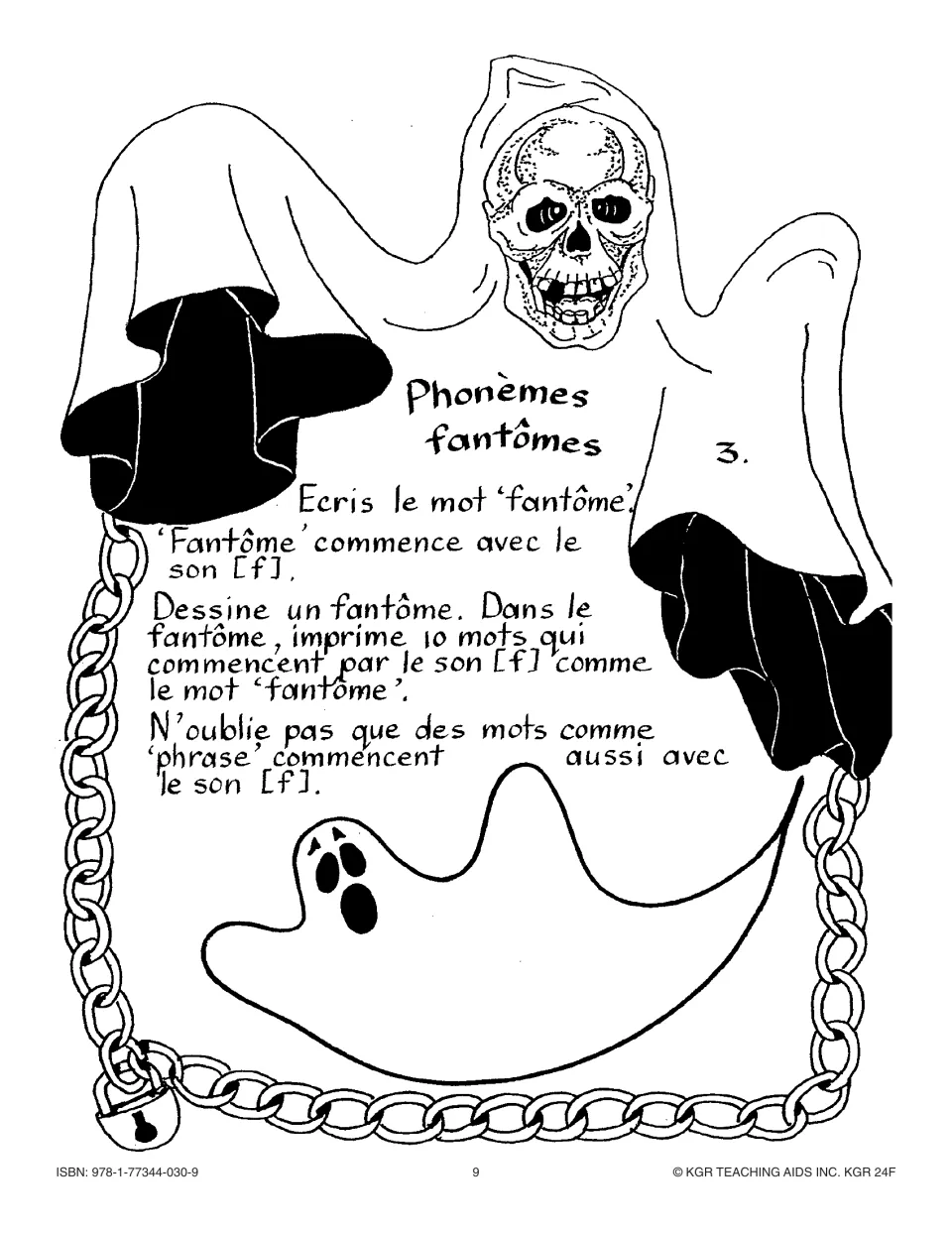 Phonèmes fantômes activity 3: draw a ghost and write 10 words starting with the [f] sound, like fantôme and phrase