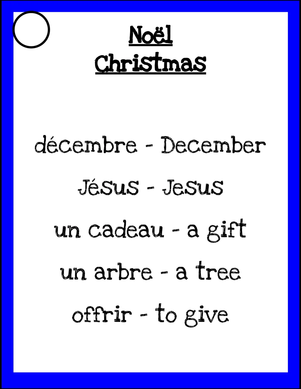 Taboo card 'Noël': describe Christmas in French without saying décembre, Jésus, cadeau, arbre or offrir