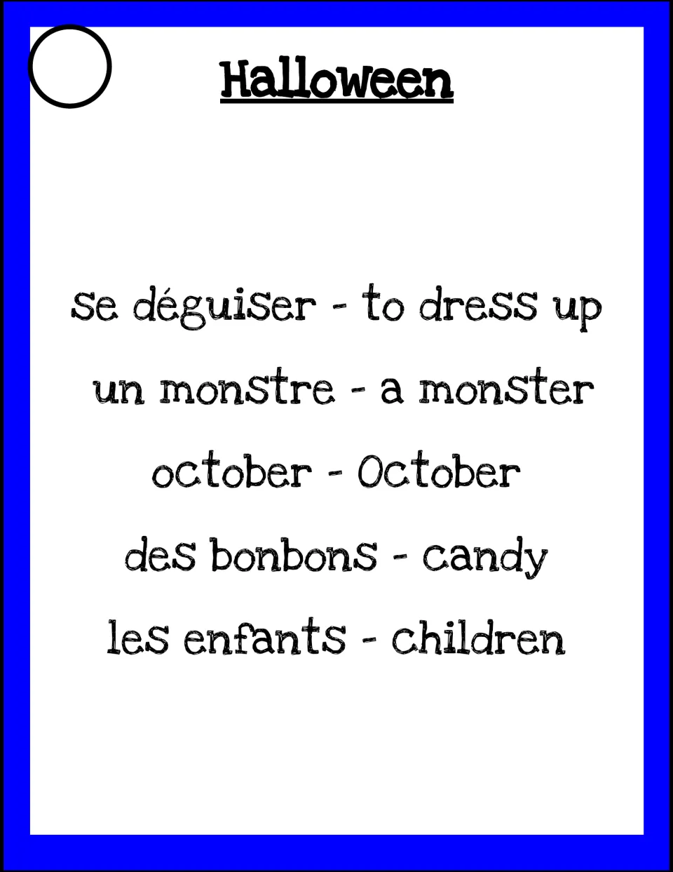 Taboo card 'Halloween': describe it in French without saying se déguiser, monstre, october, bonbons or enfants