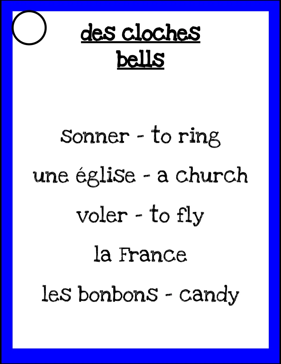 Taboo card 'des cloches': describe bells in French while avoiding sonner, église, voler, la France and bonbons