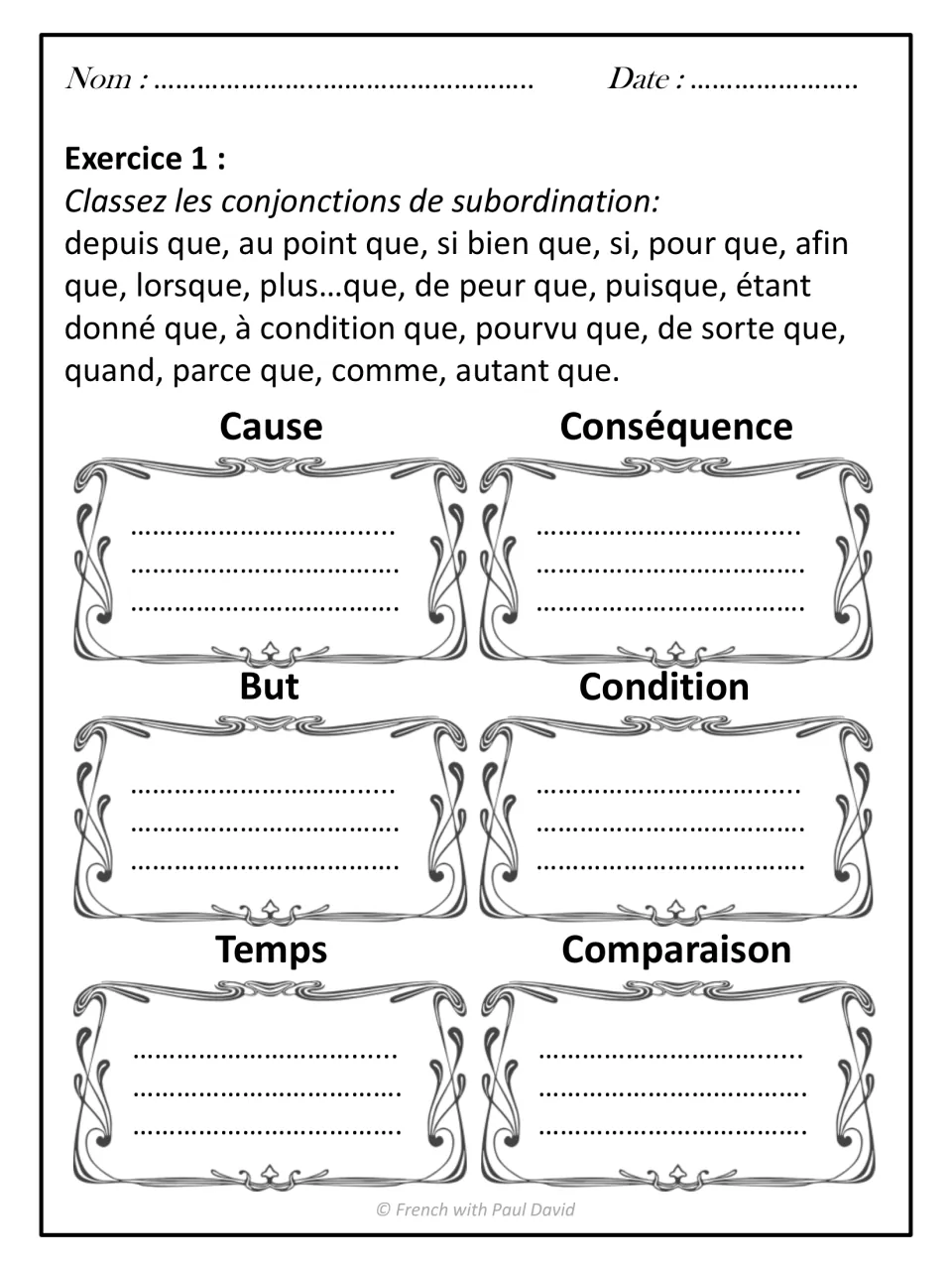 Sorting conjunctions: students classify 18 subordinators under cause, consequence, purpose, condition, time and comparison
