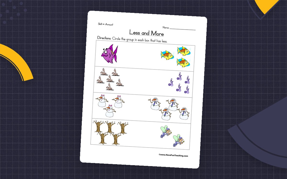 Less and More Worksheet preview: Less worksheet with paired picture groups