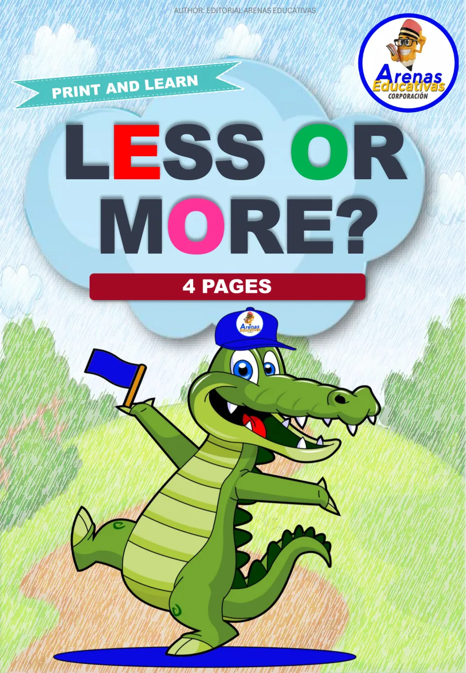 Cover of the Less or More? number comparison resource, labeled 'Print and Learn' and '4 Pages'