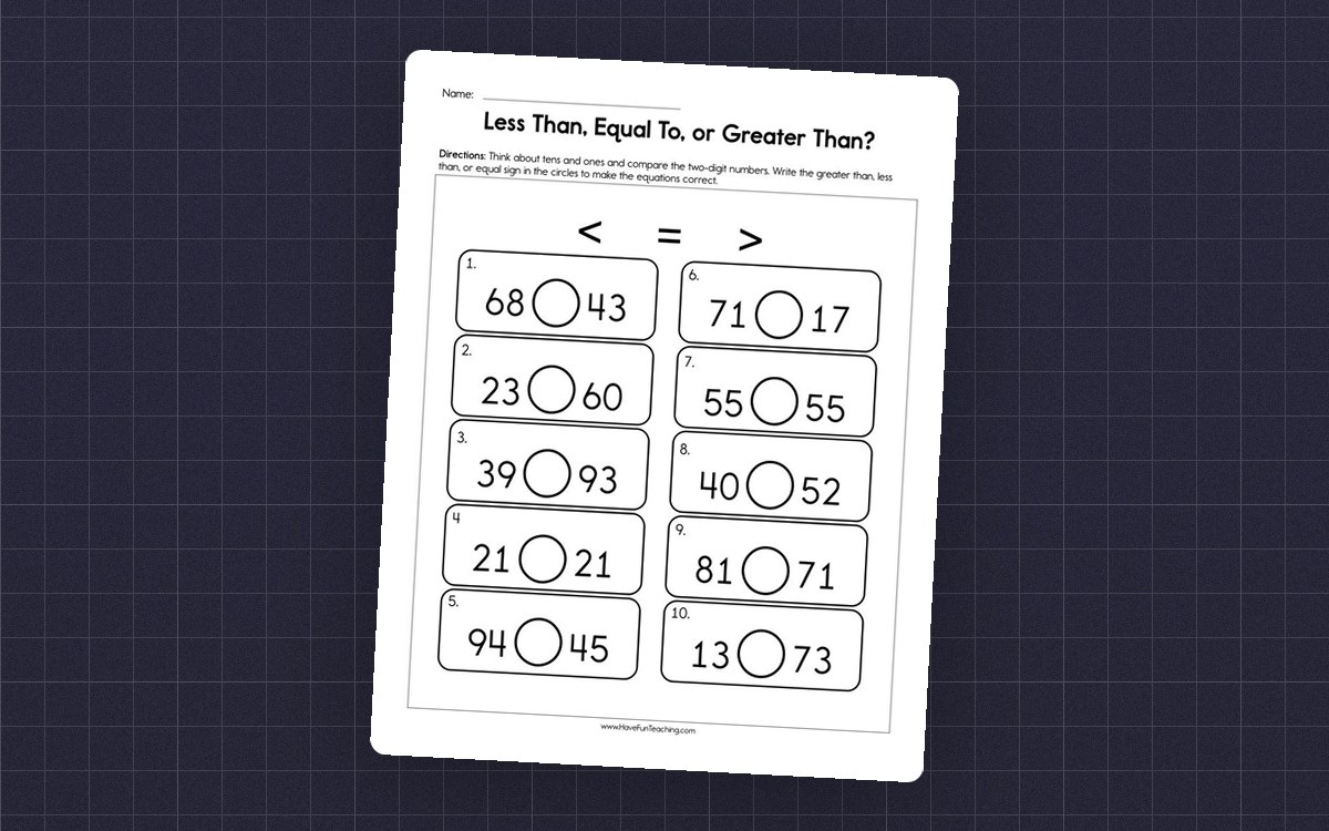 Less Than, Equal to, Or Greater Than Worksheet teaching resource preview