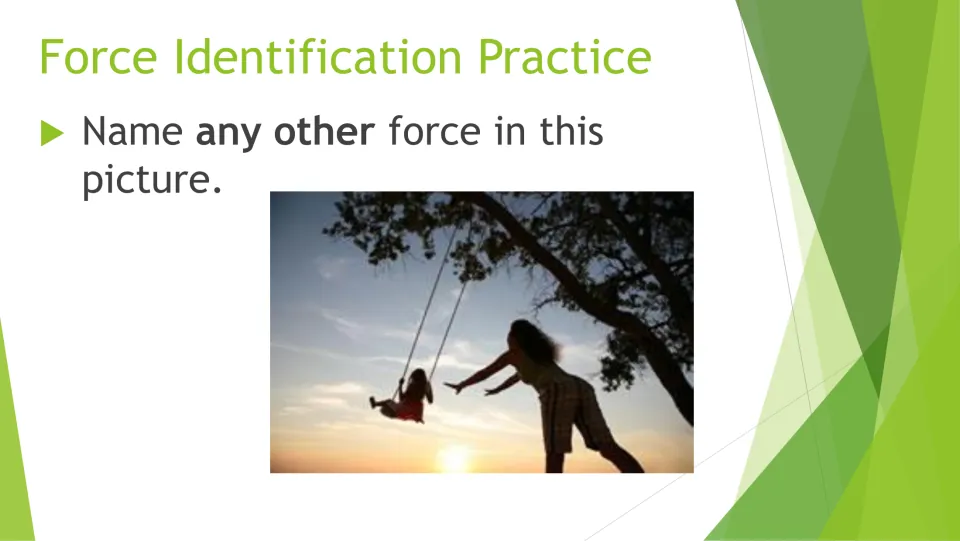 Swing scene revisited: students name any other force acting as an adult pushes a child on a rope swing hanging from a tree