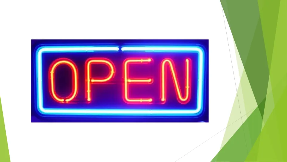 Plasma in daily life: a glowing neon OPEN sign with red letters inside a bright blue tube frame on a dark backing