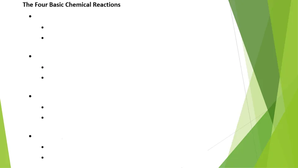 The four basic chemical reactions: blank guided-notes outline where students record each reaction type with two details