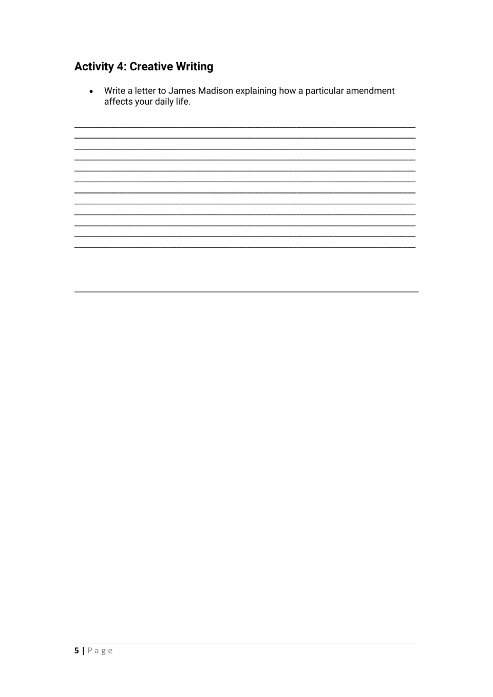 Amendments in daily life: students write a letter to James Madison explaining how one particular amendment affects them