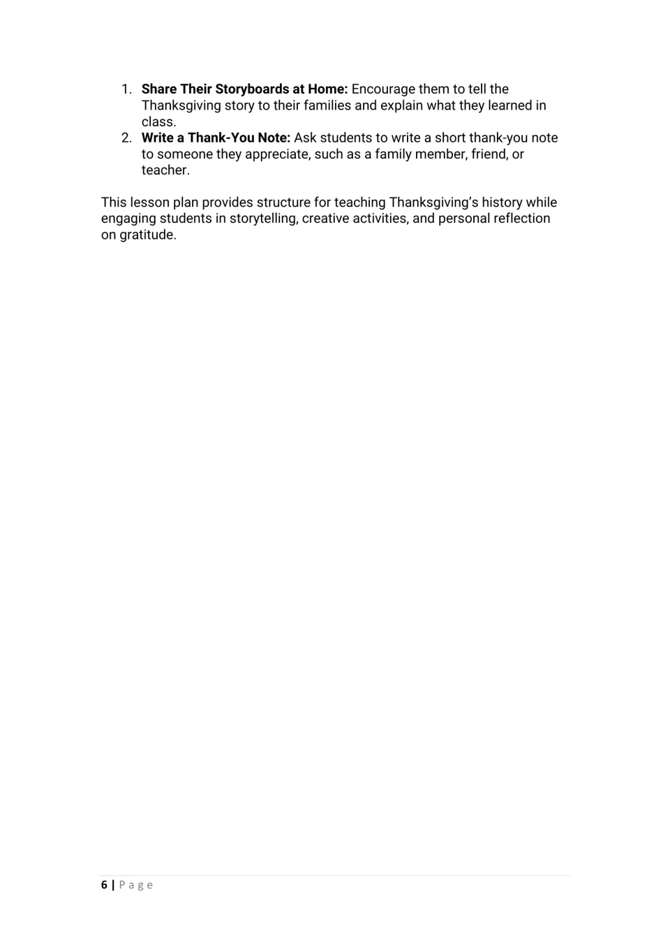Optional lesson extensions ask students to share storyboards at home and write a thank-you note to someone