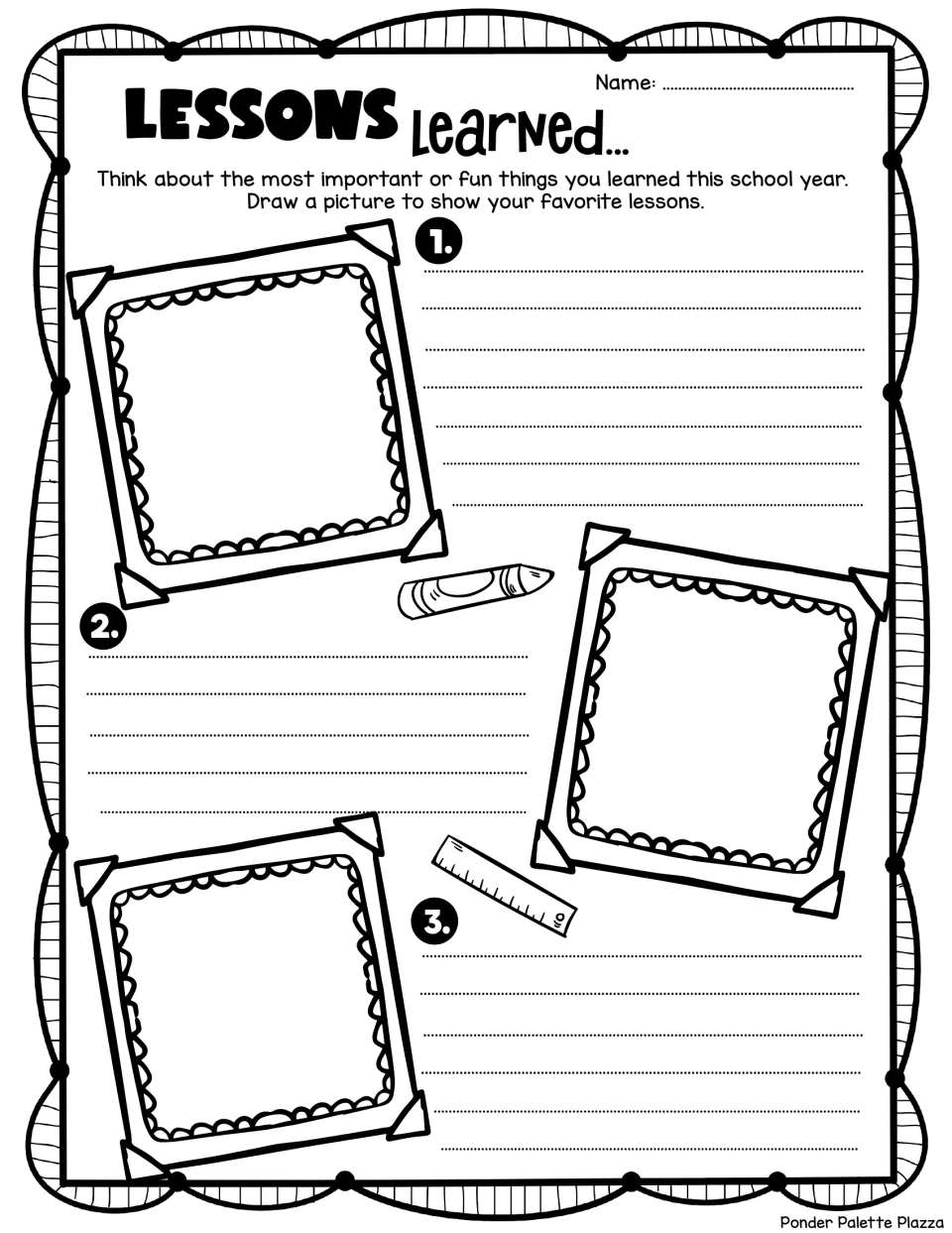 End-of-year reflection activity for drawing and writing about three favorite lessons from the school year.