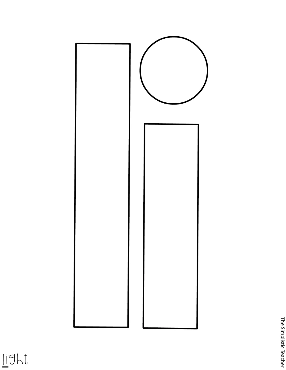 Letter cut-outs for light, part 1: uncolored outline l and i pieces with a separate round dot for the i
