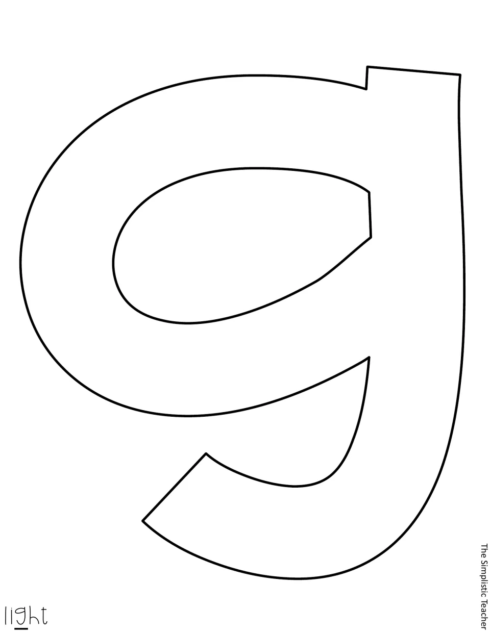 Letter cut-out for light, part 2: one large uncolored outline g filling the page