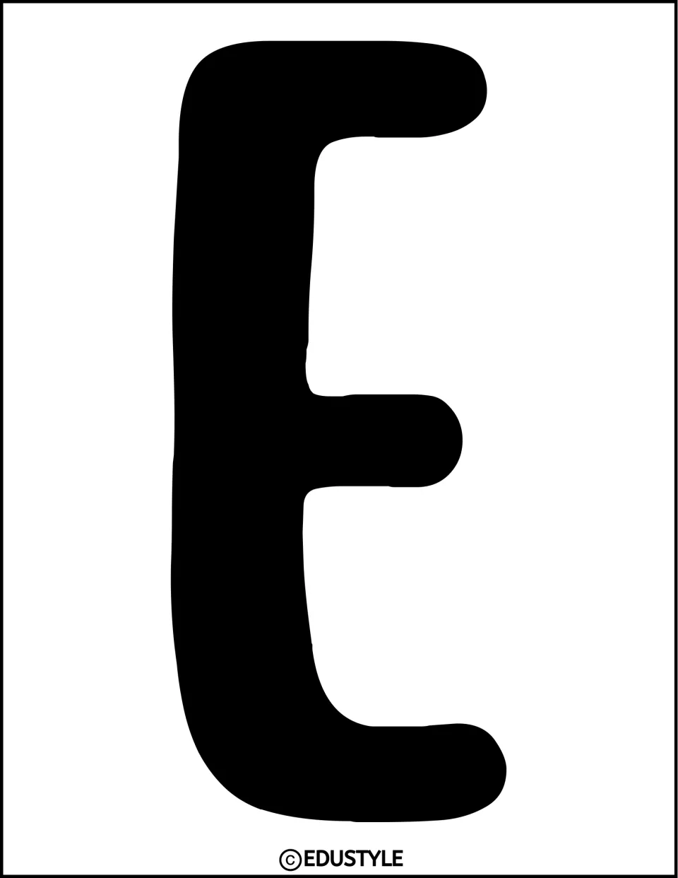 Letter E for a display title: one large solid black rounded capital E to cut out and add to the door or board lettering