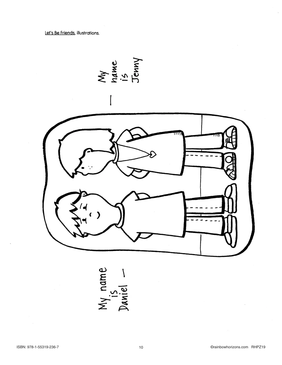 Big book illustration for the opening story page, showing Daniel and Jenny with labels introducing their names