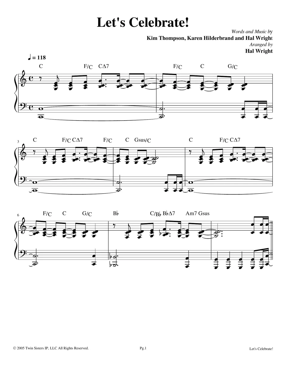 Christmas song opening: piano introduction, bars 1-8 in C at tempo 118, by Thompson, Hilderbrand and Wright