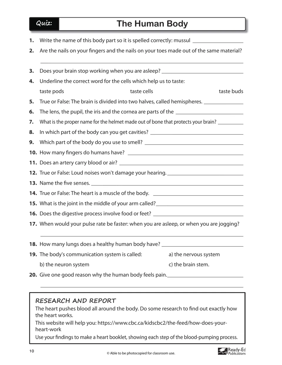 The Human Body quiz: 20 questions on taste buds, the five senses, lungs and more, plus making a heart booklet