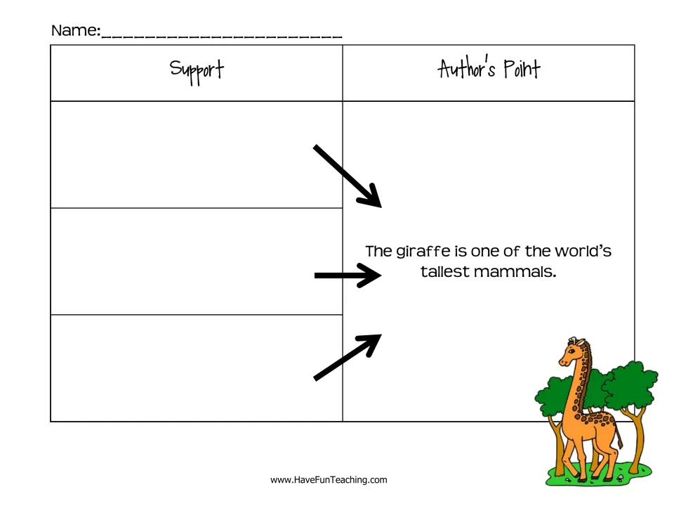 Graphic organizer asks for support for the point: 'The giraffe is one of the world’s tallest mammals.'