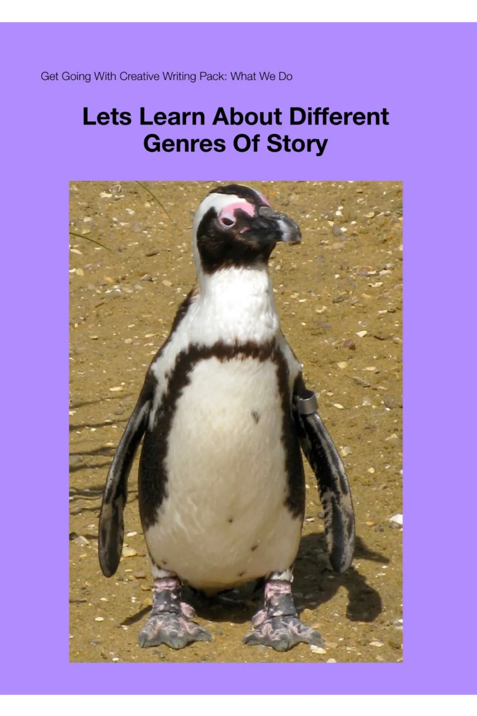 Cover: Lets Learn About Different Genres Of Story, part of the Get Going With Creative Writing Pack, with a penguin photo