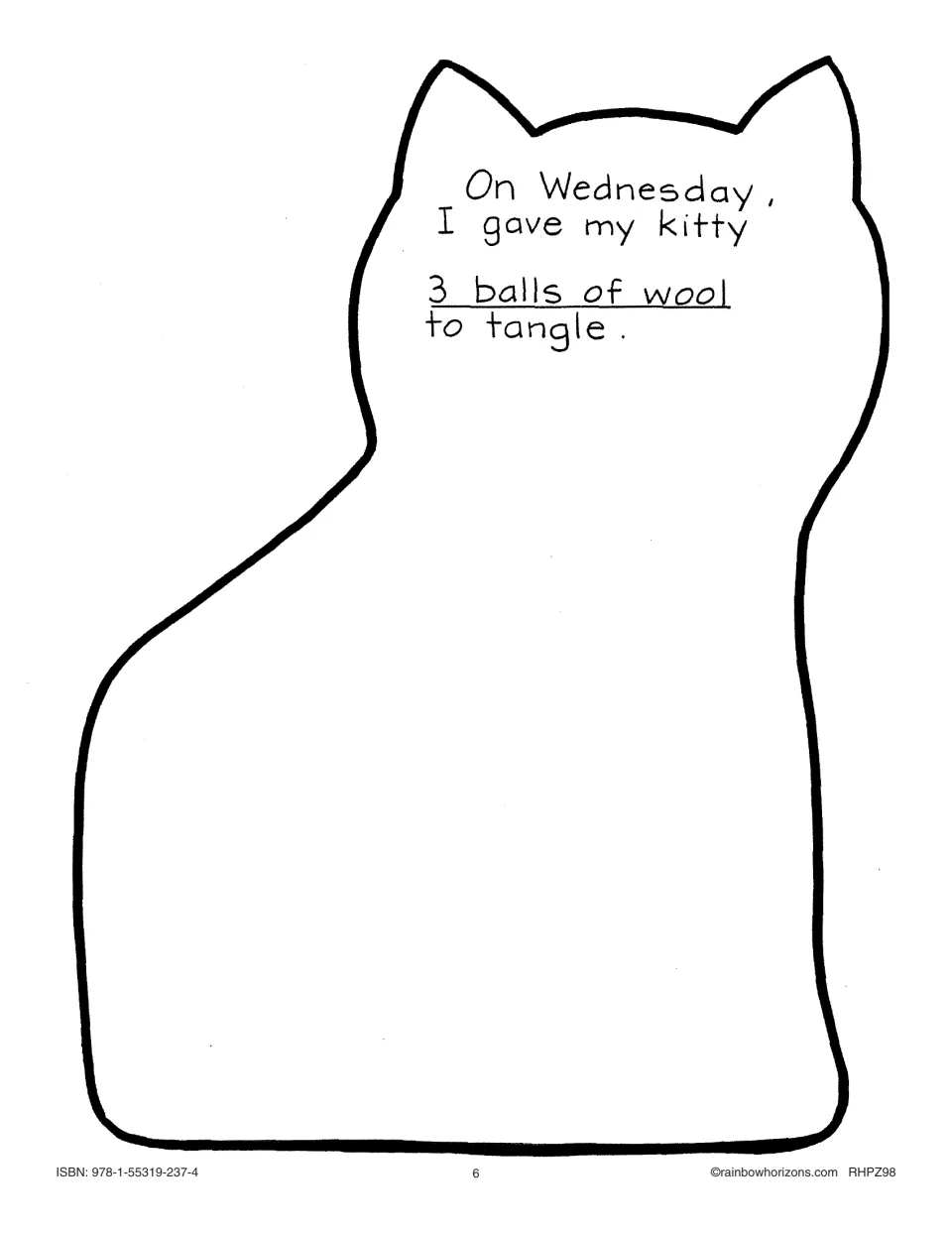 Wednesday kitty page reading I gave my kitty 3 balls of wool to tangle, with space to draw the three balls