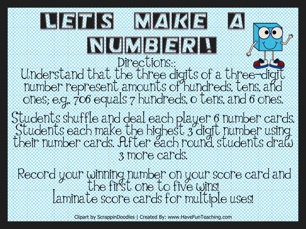 Let's Make a Number Hundreds Tens One Activity teaching resource preview