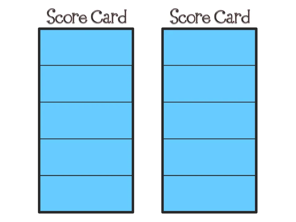 Two score cards for the place value game, each with space to record five winning three-digit numbers.