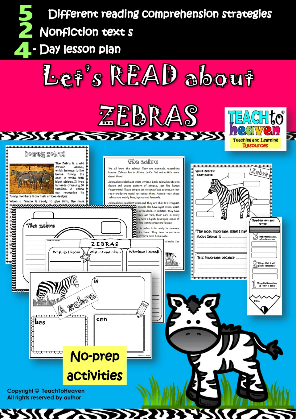 Let's READ about ZEBRAS cover: 2 nonfiction texts, a 4-day lesson plan, 5 reading comprehension strategies