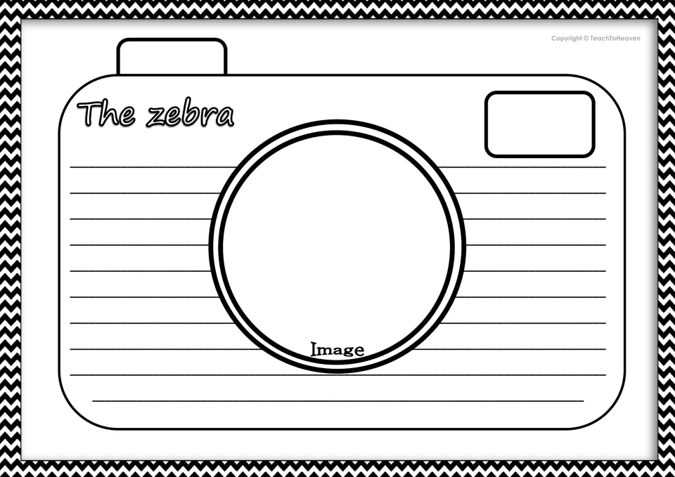 The zebra camera organizer: students add an image in the lens and write their own retelling text about zebras