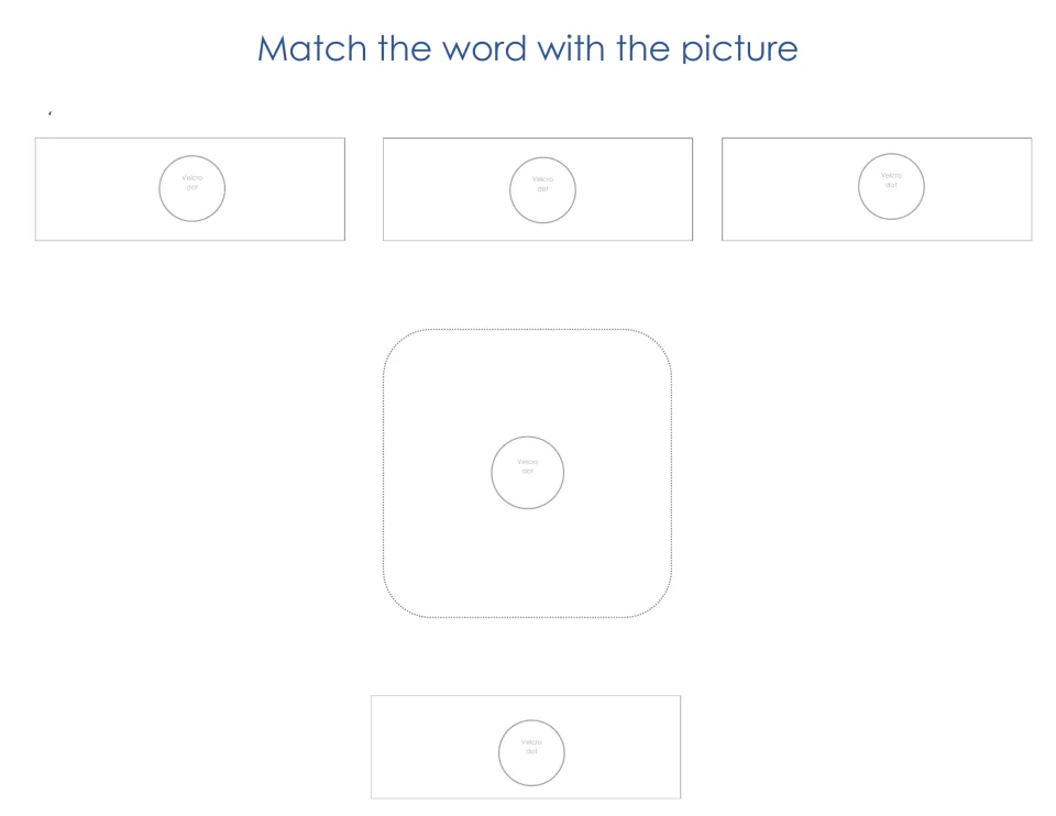 Word-to-picture matching template with three word choices, a picture position and a matching word position