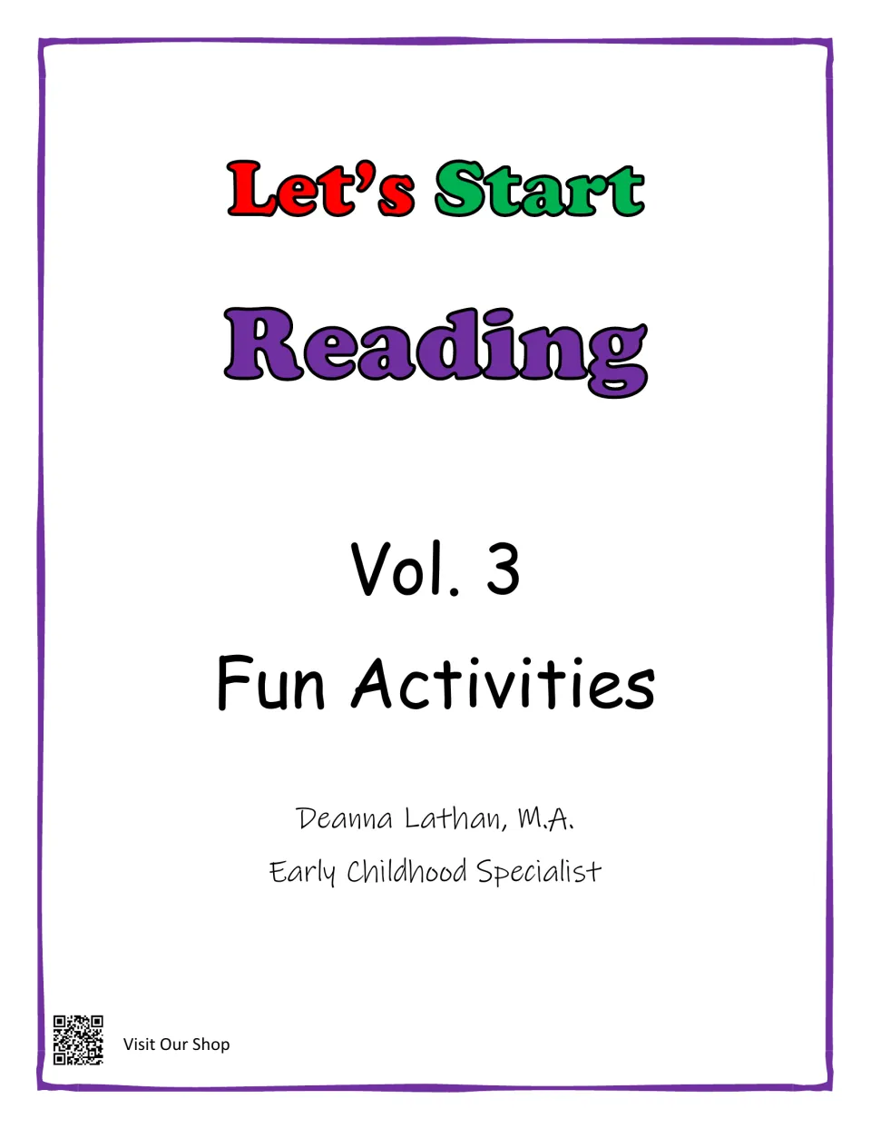 Cover of Let's Start Reading - Volume 3, labeled Fun Activities, by Deanna Lathan, early childhood specialist