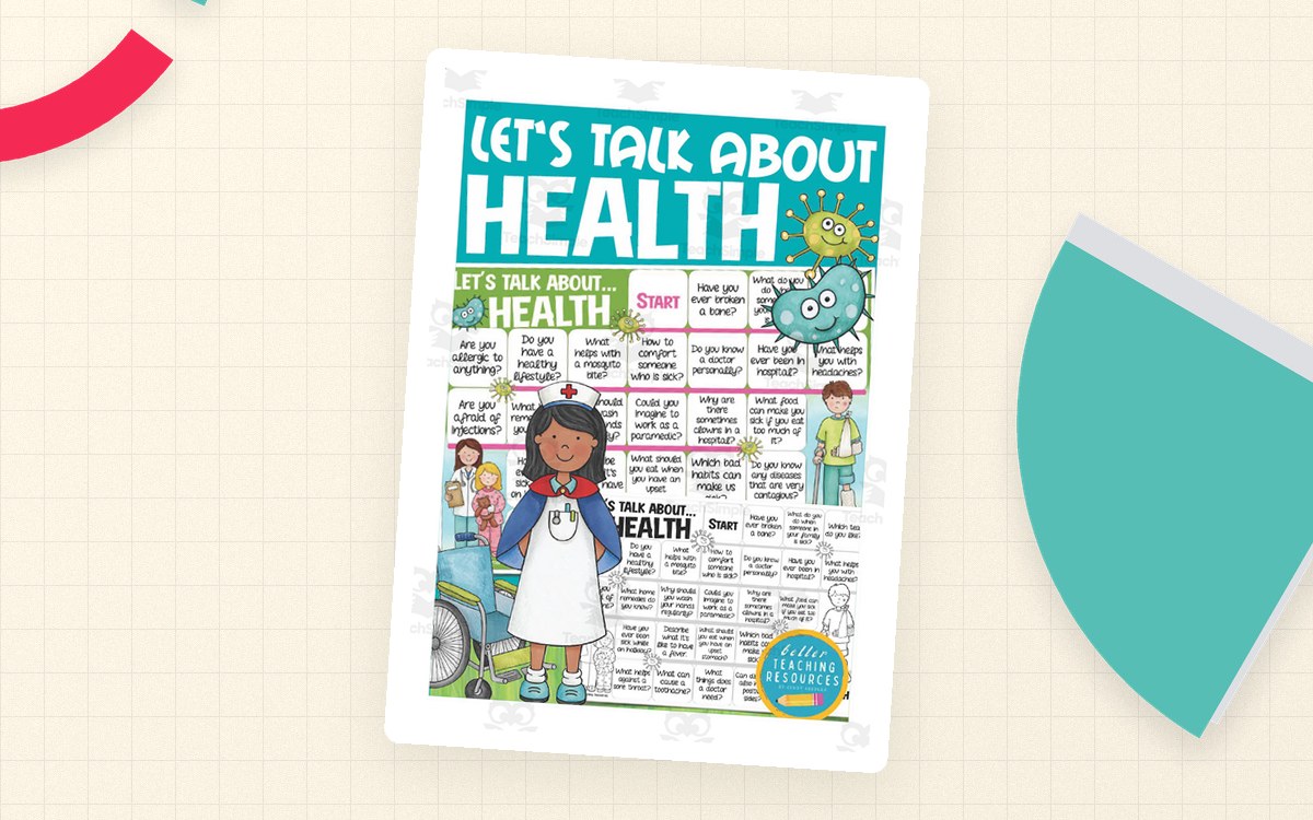 Let’s Talk About Health board game cover with an illustrated student and health-question path.