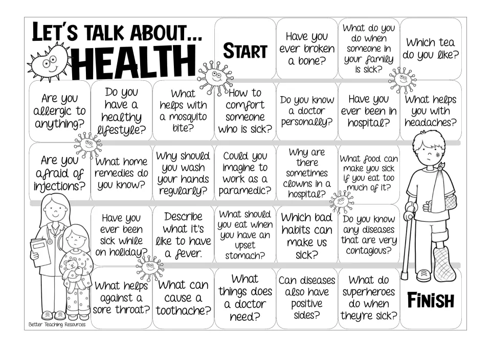 Black-and-white health board: students answer questions on fevers, sore throats and doctors on the way to Finish