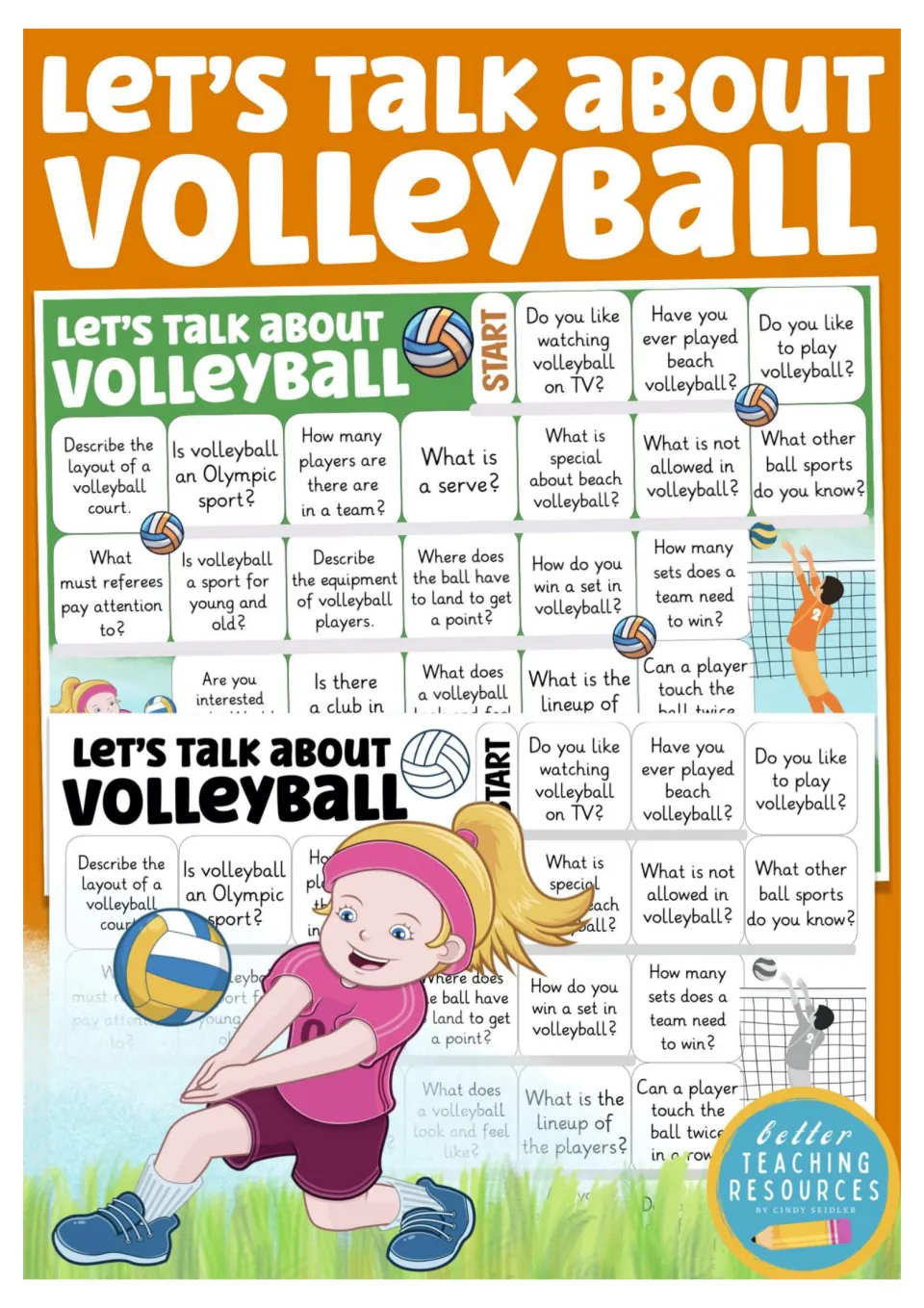 Cover of the volleyball board game showing overlapping previews of the color and black-and-white boards.