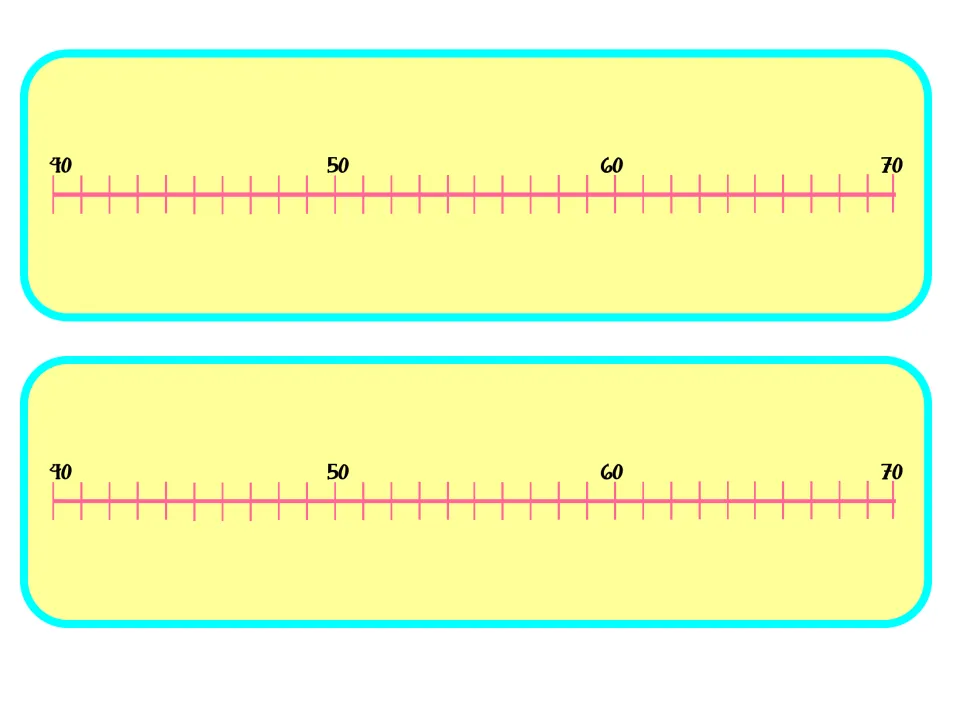 Number line cut-out pieces from 40 to 70 in steps of one, with 50 marked where every game begins, shown twice