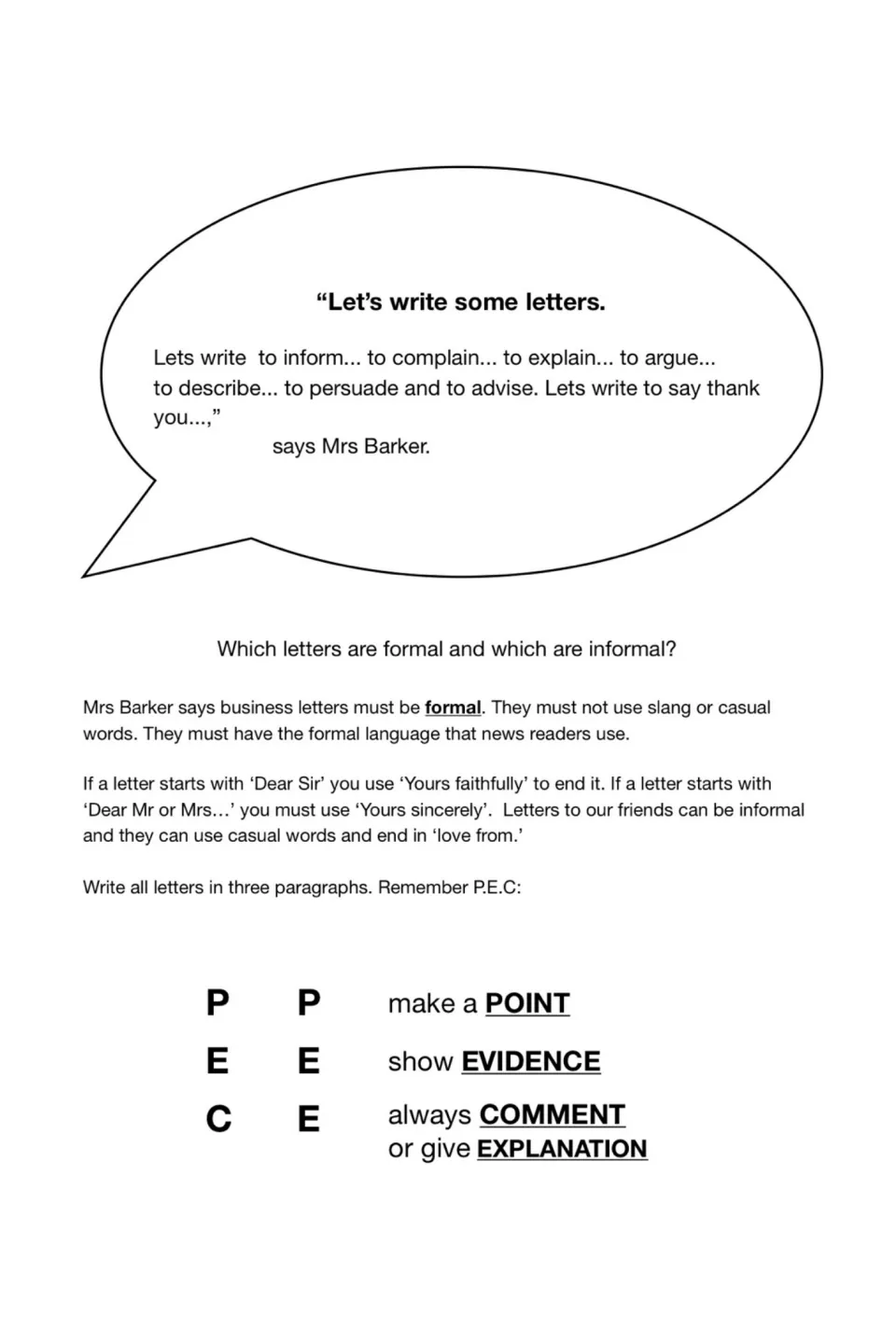 Formal vs informal letters: rules for Dear Sir/Yours faithfully, Dear Mr/Yours sincerely and P.E.C./P.E.E. paragraphs