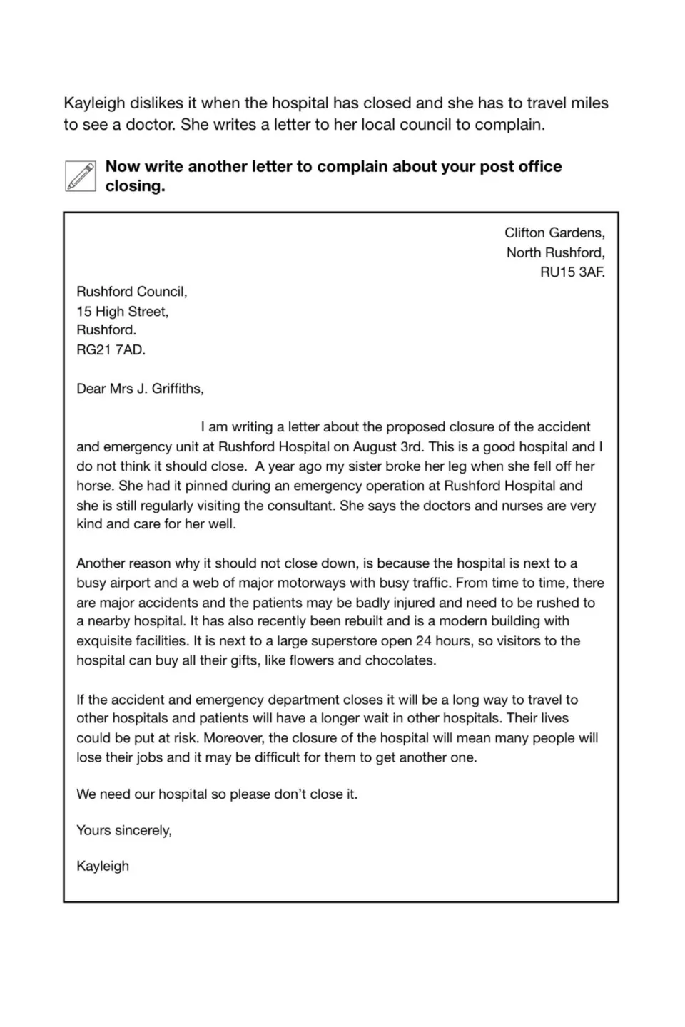 Complaint to the council: Kayleigh's letter against closing the hospital A&E; students write about a post office closing
